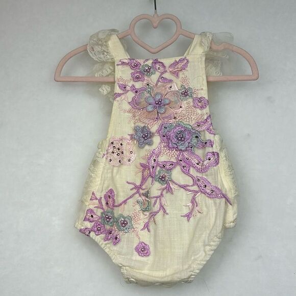 Newborn Infant Baby Girl 3D Flower Crochet Lace Romper Bodysuit Ruffle 12-18 Mon - Picture 7 of 12